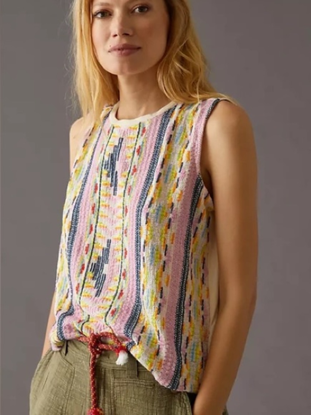 Anthropologie Dolan Tribal Boho Embroidered Top Split Back Summer NWT Size M